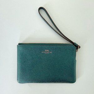 Coach Leather Metallic Corner Zip Wristlet